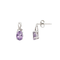 Oval Amethyst Ribbon Drop Dangling Stud Earrings (10K)
