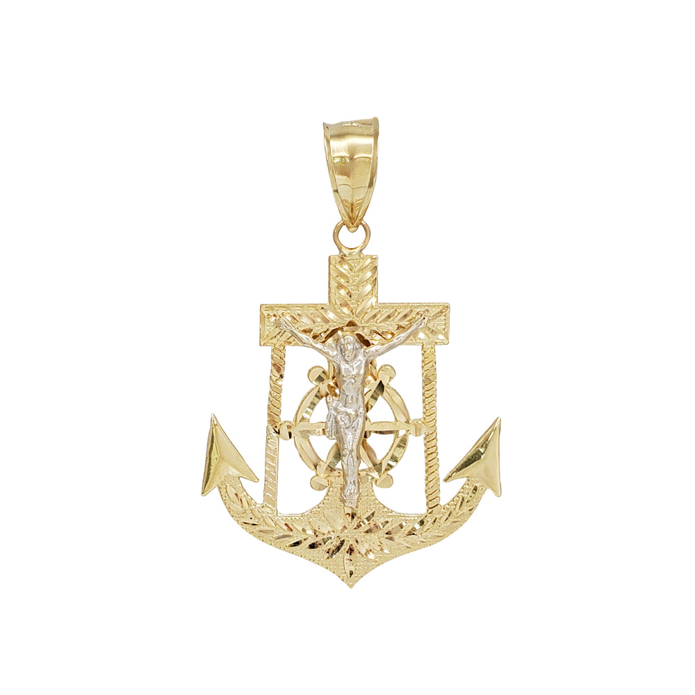 Diamond-Cut Jesus Anchor Pendant (10K)