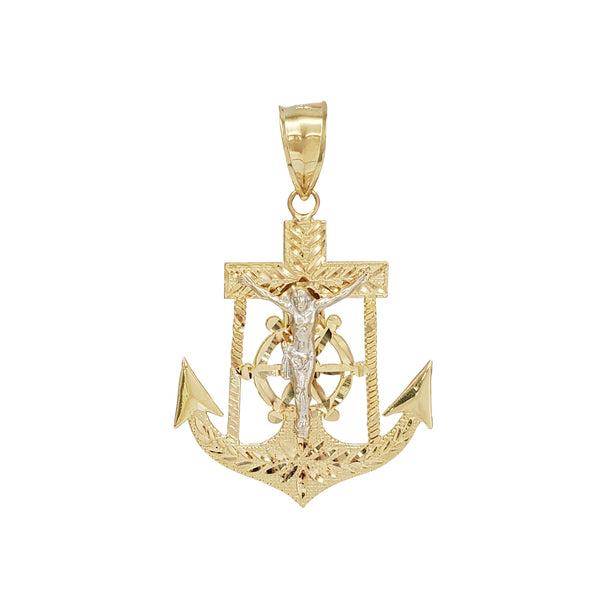 Diamond-Cut Jesus Anchor Pendant (10K)