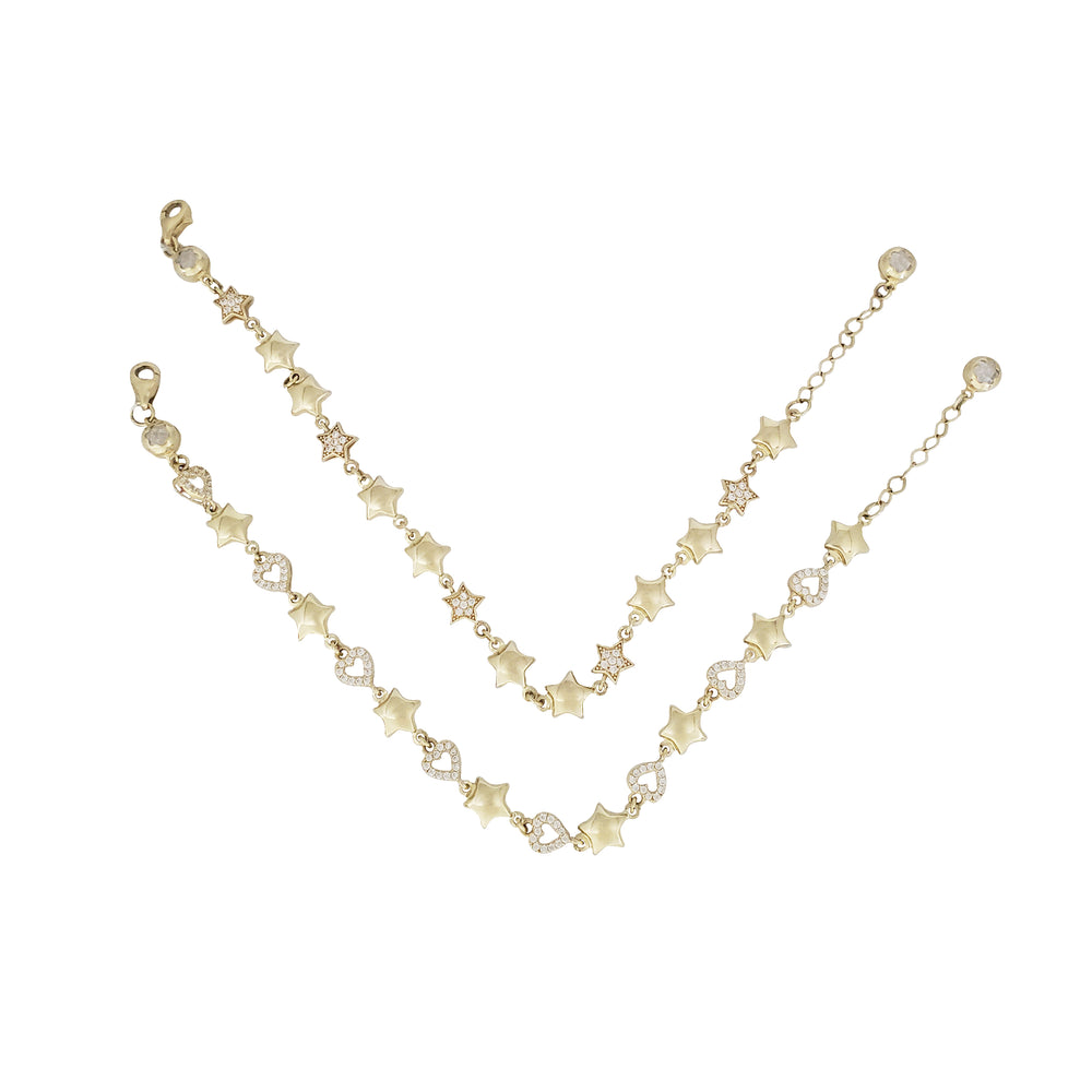 أساور سلسلة النجوم المطلية بالذهب عيار 14 قيراطًا - تصميم نجمة وقلب