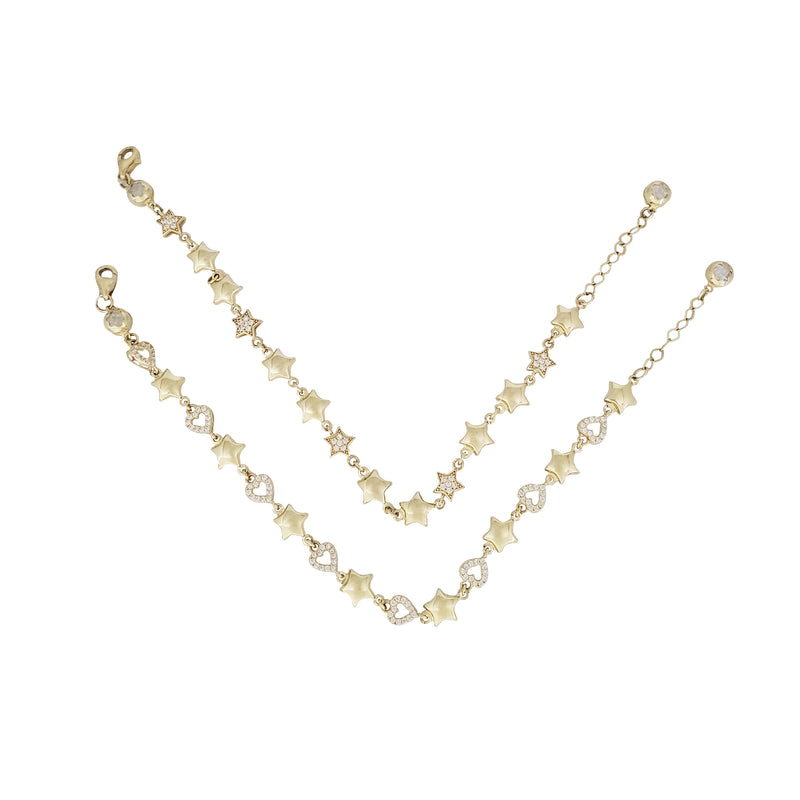 14K Gold Filled Star Series Bracelets — Star Charm / Star & Heart Design