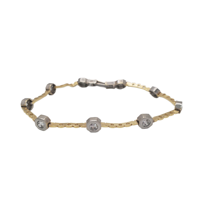 Two-Tone Cubic Zirconia Link Bracelet (14K）