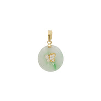 Zirconia Butterfly Green Jade Disc Pendant (14K)