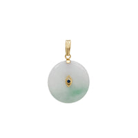 Zirconia Evil Eyes Green Jade Disc Pendant (14K)