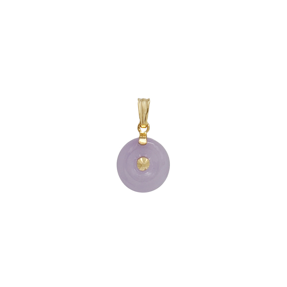 Yellow Gold Diamond Cut Purple Jade Disc Pendant (14K)