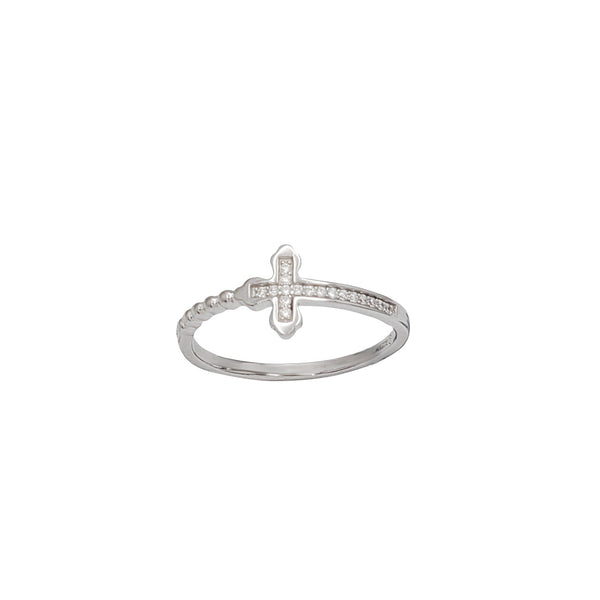 Textured Zirconia Cross Ring (Silver)