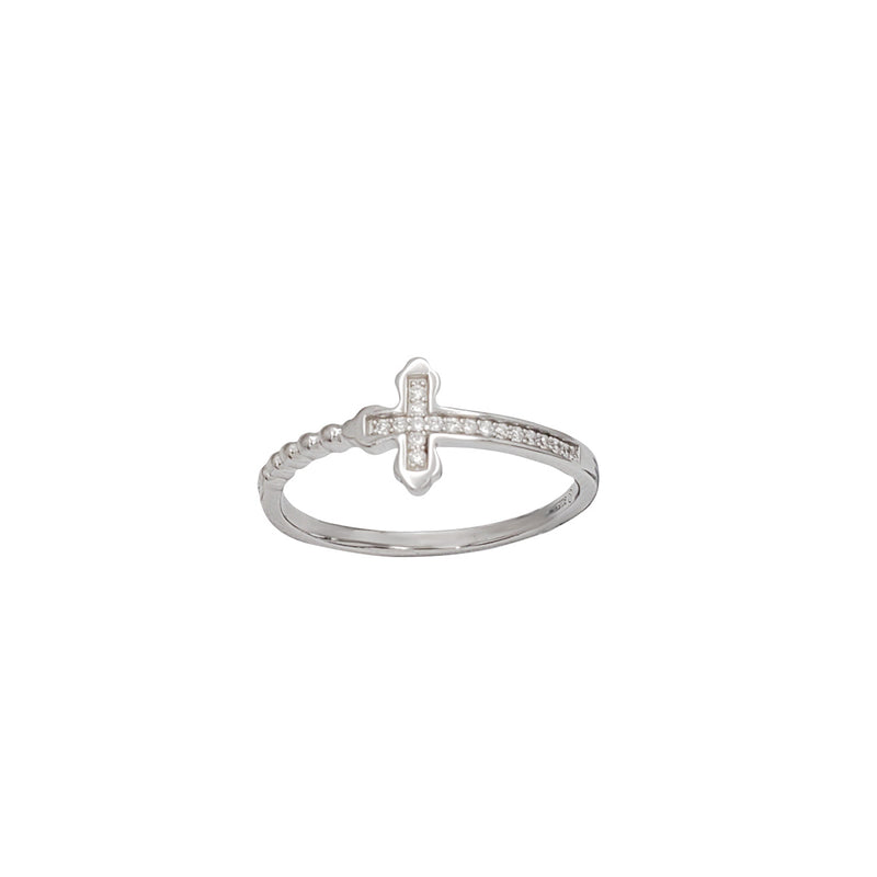 Textured Zirconia Cross Ring (Silver)