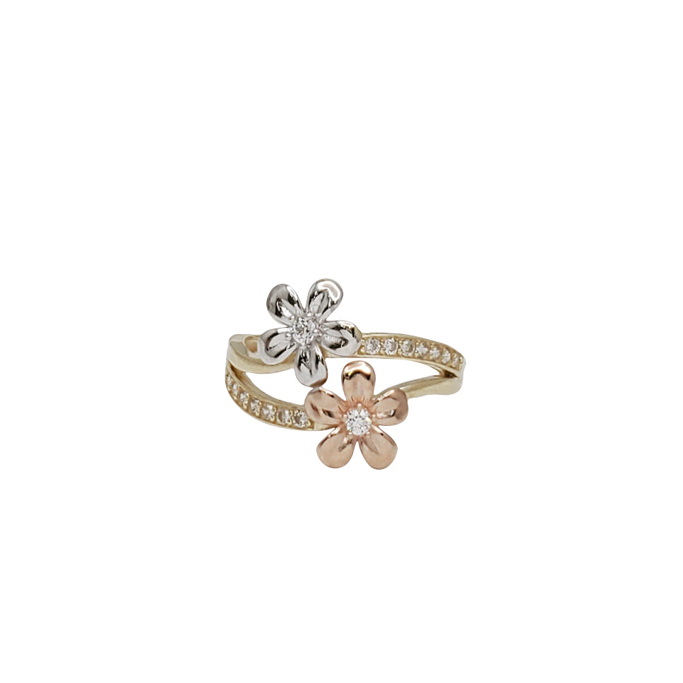 Tricolor Zirconia Flower Ring (14K)