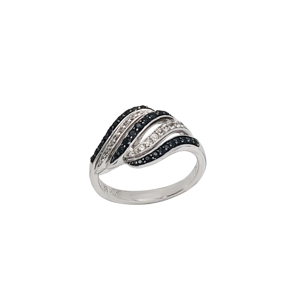 White Gold Black CZ Lady Fancy Ring (14K)