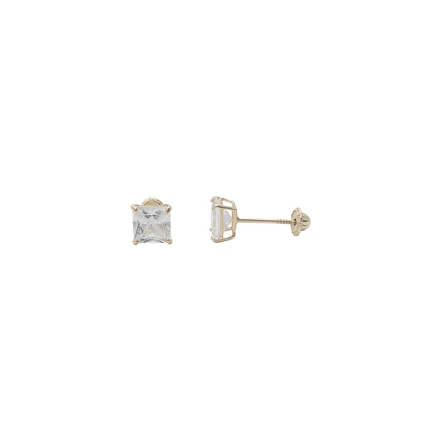Princess-Cut CZ Stud Earring — Screw-On Barbell (14K)