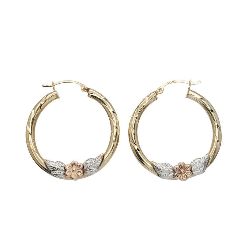Tricolor Flower Hoop Earrings (14K)