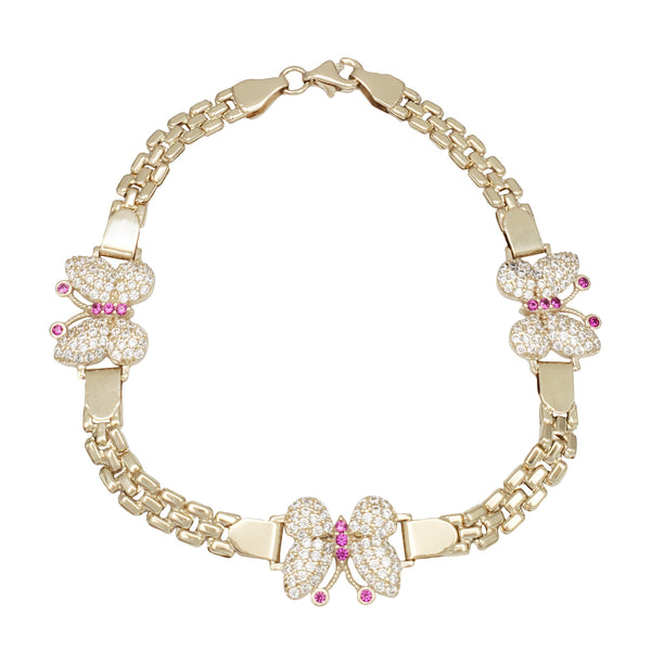 Triple CZ Butterfly Fancy Bracelet (14K)
