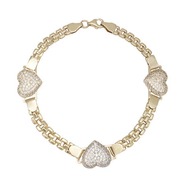 Triple CZ Heart Fancy Bracelet (14K)