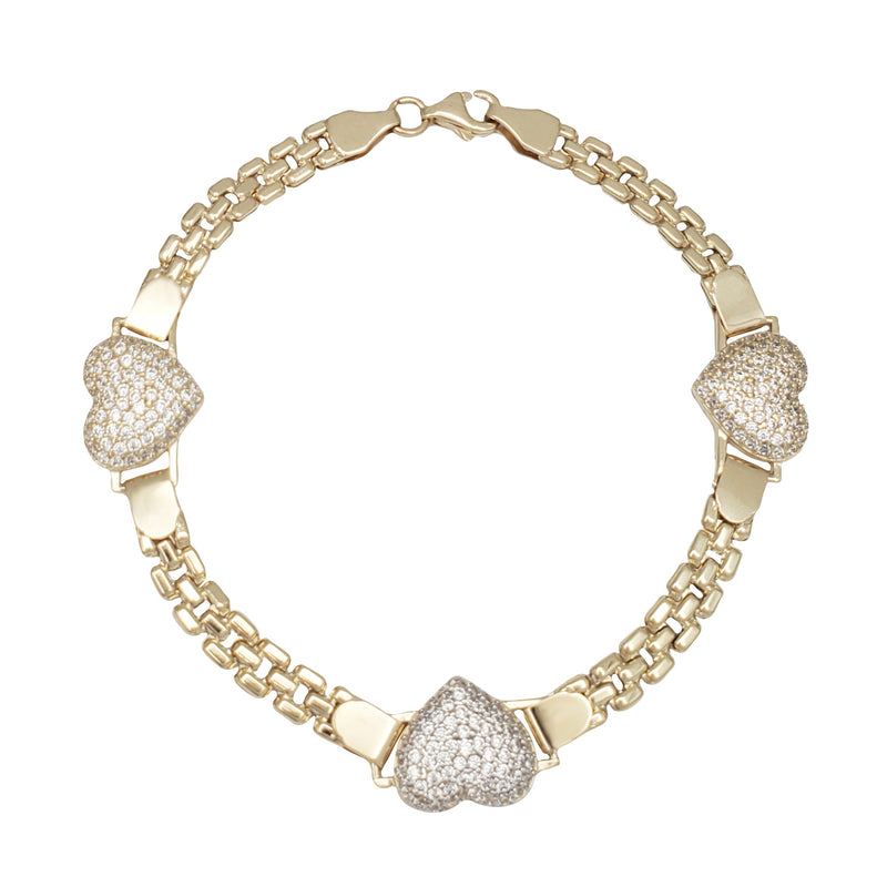 Triple CZ Heart Fancy Bracelet (14K)