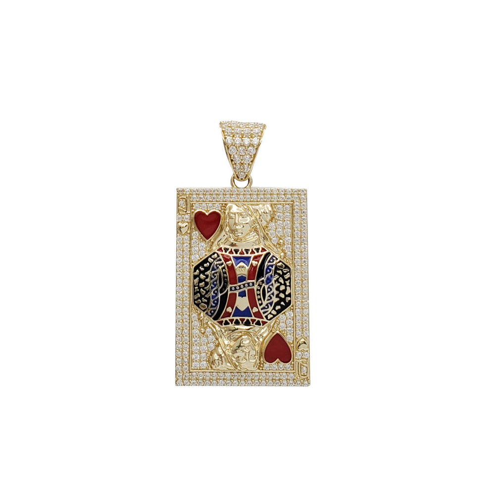 Enamel Zirconia Poker Card "Q [Queen]" Pendant (14K)