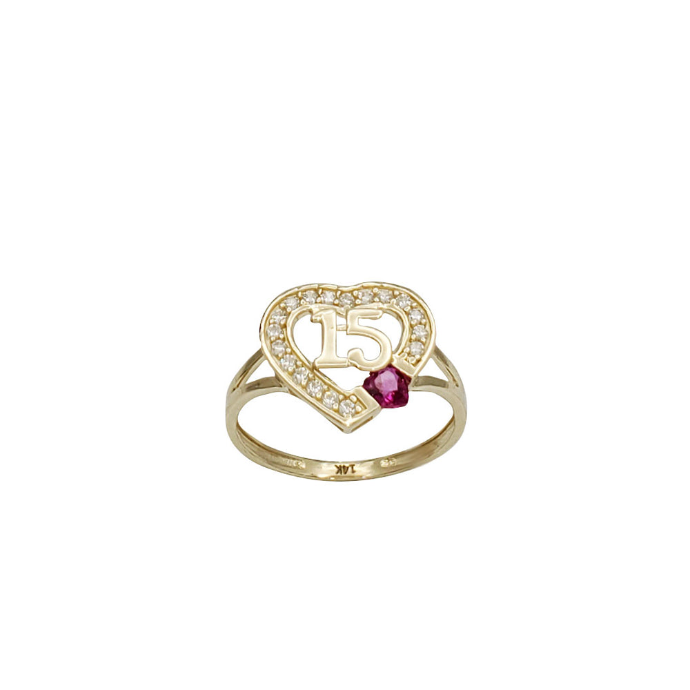 Zirconia Red Heart 15 Quinceanera Ring (14K)