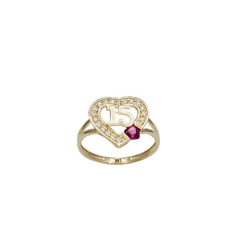 Zirconia Red Heart 15 Quinceanera Ring (14K)
