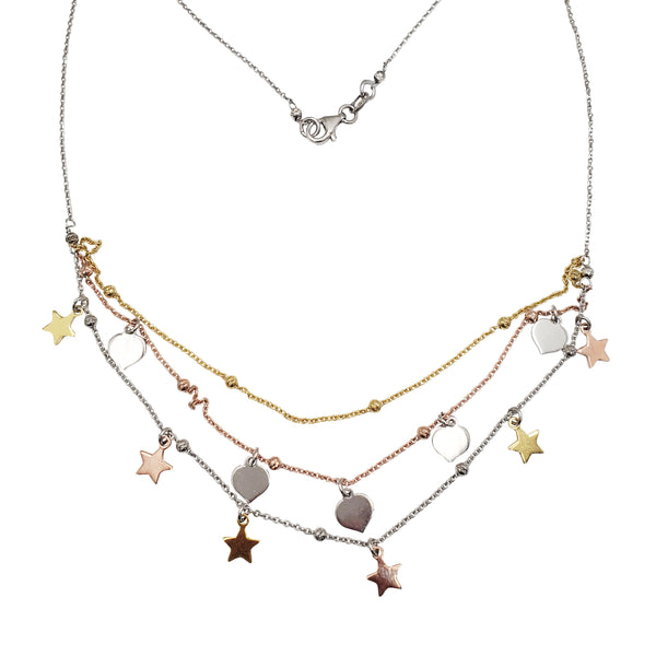 Fancy Heart Star Charm Necklace (Silver)