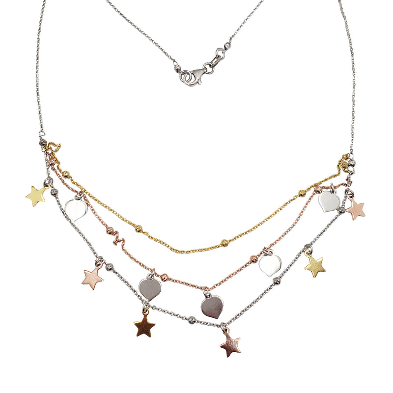 Fancy Heart Star Charm Necklace (Silver)