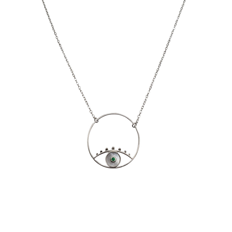 Zirconia Evil Eye Necklace (Silver)