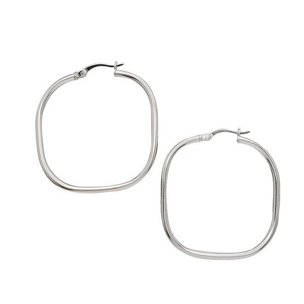 Plain Square Hoop Earrings (Silver)