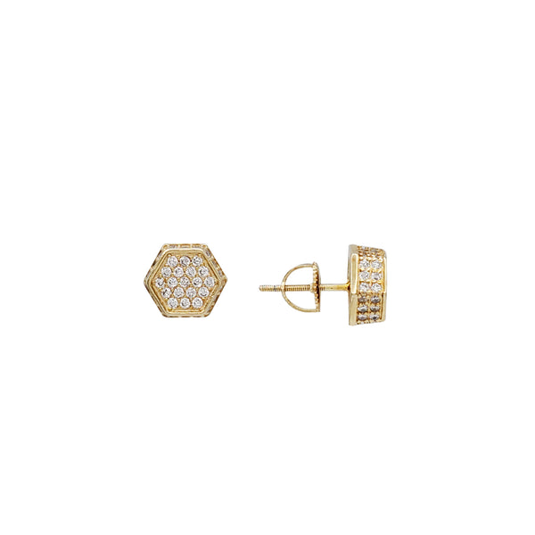 Hexagon CZ Stud Earring (Yellow Silver)