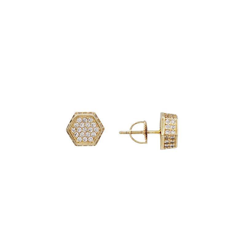 Hexagon CZ Stud Earring (Yellow Silver)