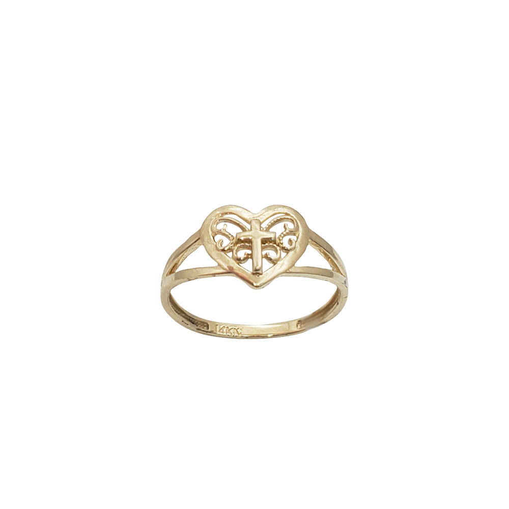 Plain Heart Cross Ring (14K)