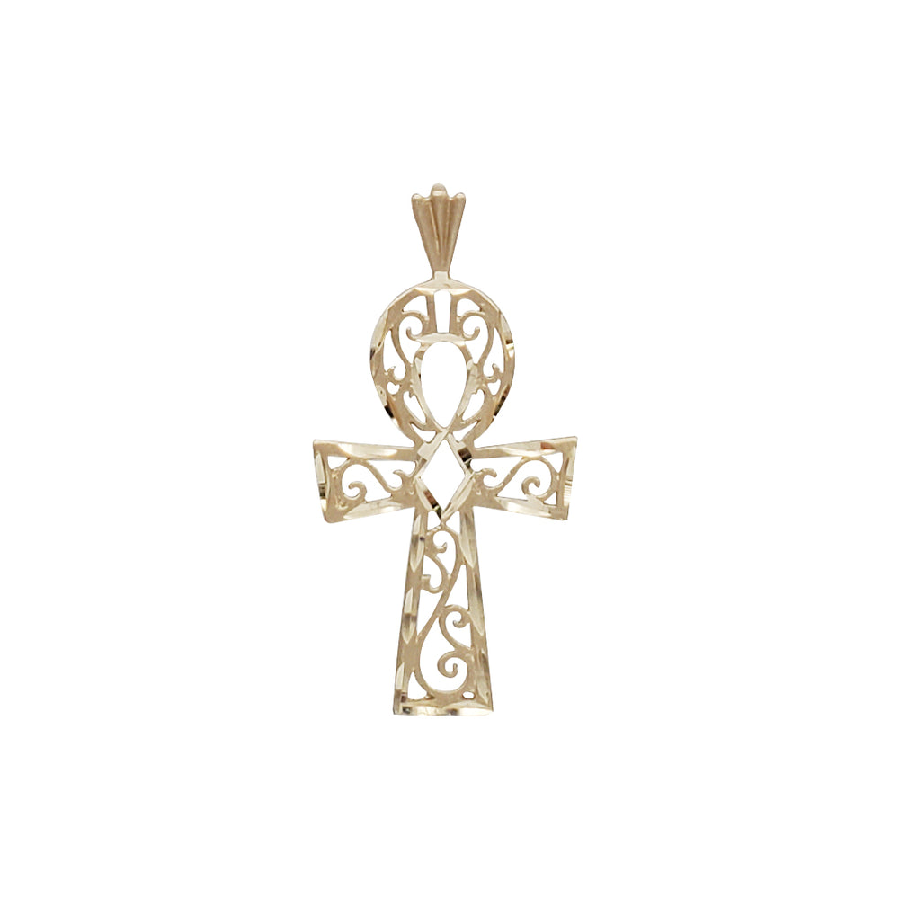 Textured Diamond Cut Ankh Pendant (14K)