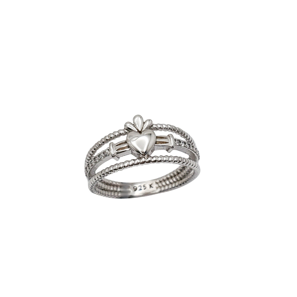 Textured Zirconia Claddagh Ring (Silver)