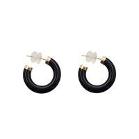 Black Jade Hoop Post Earrings (14K)