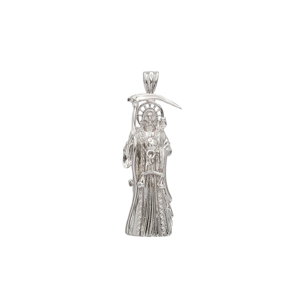 Textured Santa Muerte Pendant (Silver)