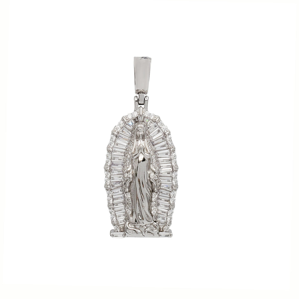 Iced-Out Virgin Mary/ Guadalupe Pendant (Silver)