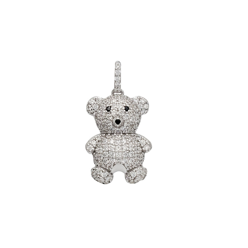 Iced-Out Teddy Bear Pendant (Silver)