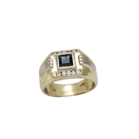 Square Diamond Sapphire Men's Ring (14K)
