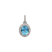 Oval Blue Topaz Diamond Halo Pendant (14K)