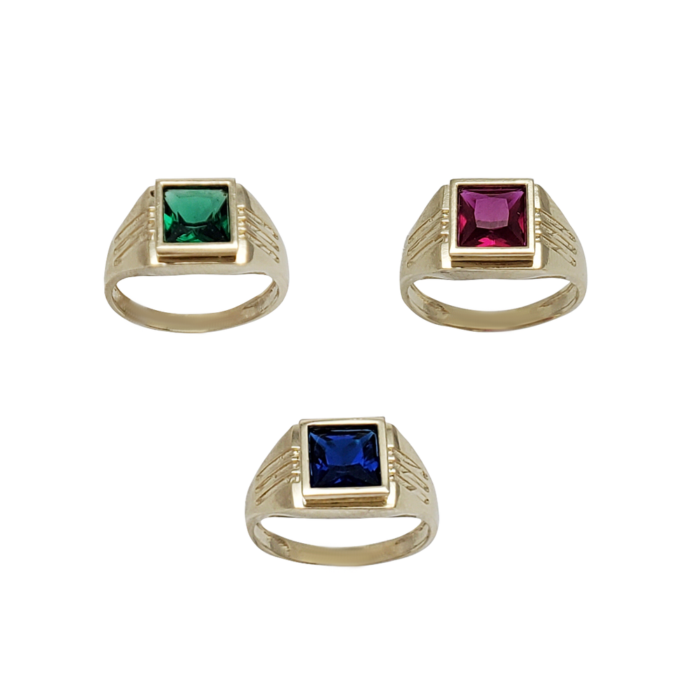 Baby-Sized/ Pinky Square Textured Birthstones Ring (14K)