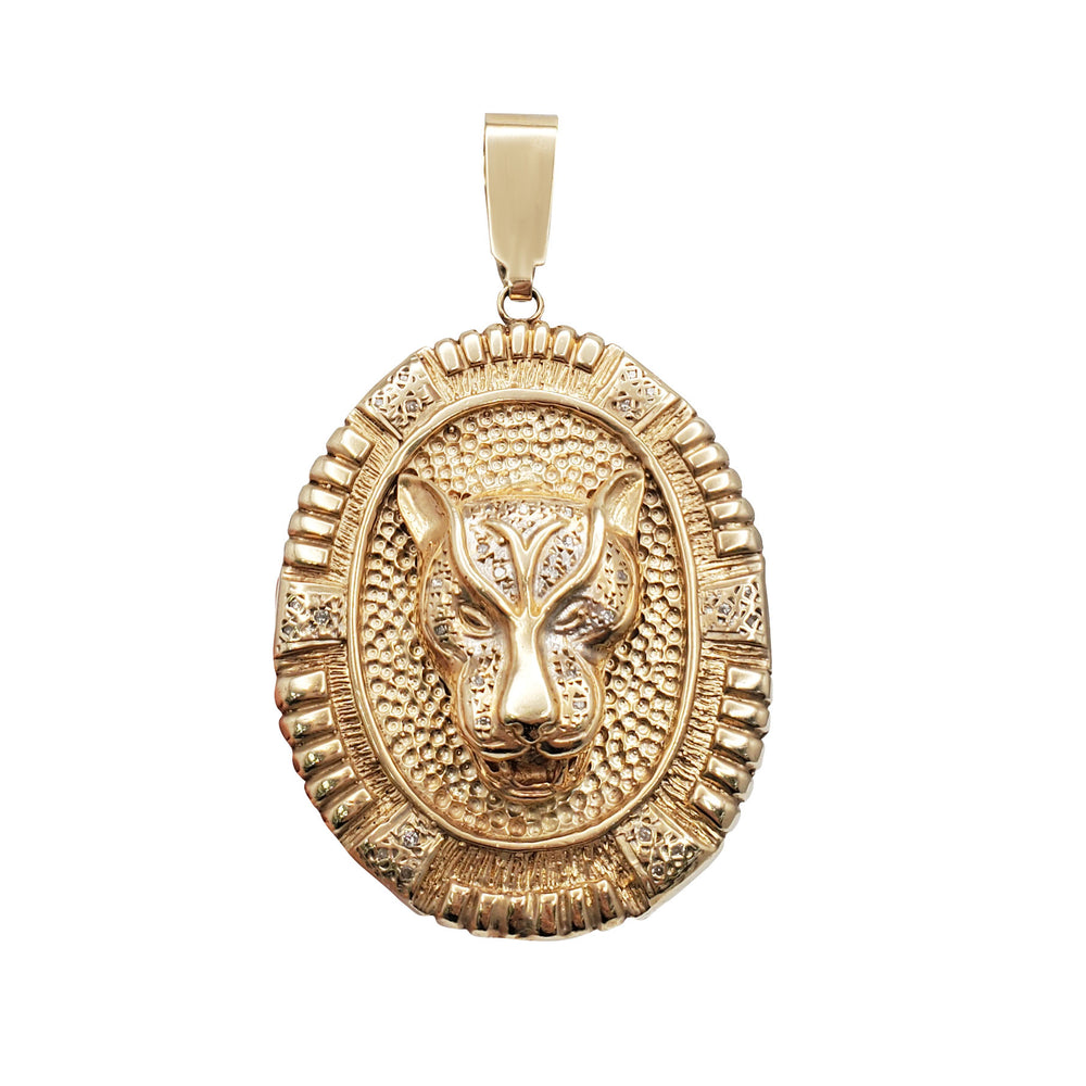 Diamond Tiger Round Pendant (10K)