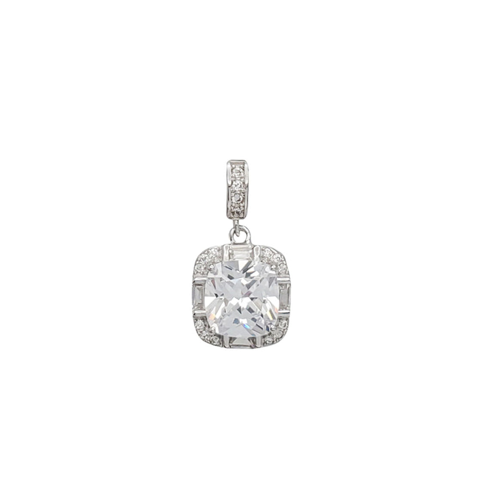 Zirconia Cushion Halo Pendant (Silver)