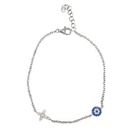 Zirconia Cross & Evil Eyes Bracelet (Silver)