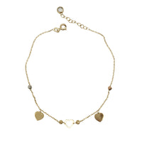 Tricolor Triple Heart Charm Bracelet (14K)