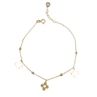 Tricolor Triple Flower Charm Bracelet (14K)