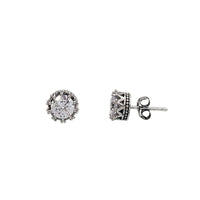 Round Crown Zirconia Stud Earrings (Silver)