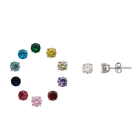 Multicolor Zirconia Solitaire Round Stud Earring (Silver)