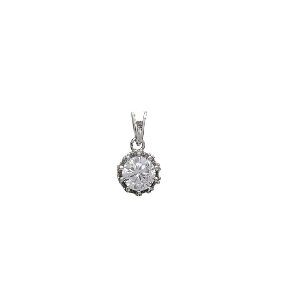 Zirconia Crown Setting Round Pendant (Silver)