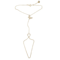 Zirconia Butterfly Heart Hand Chain/Finger Bracelet (14K)