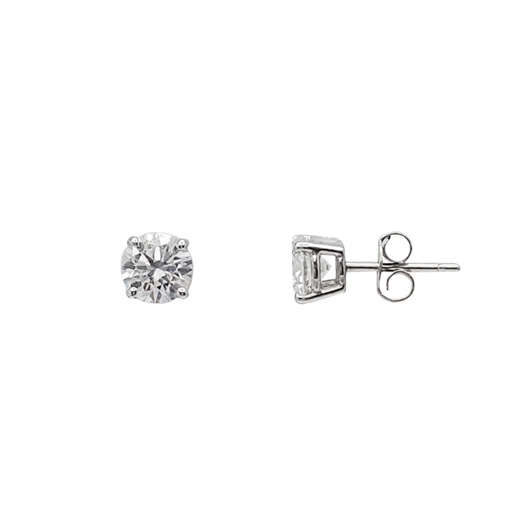 [White Gold] Lab Grown Solitaire Diamond Stud Earring (14K)