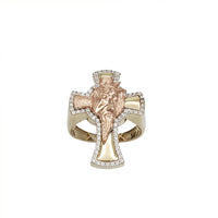Tricolor Cross Jesus Head CZ Ring (14K)