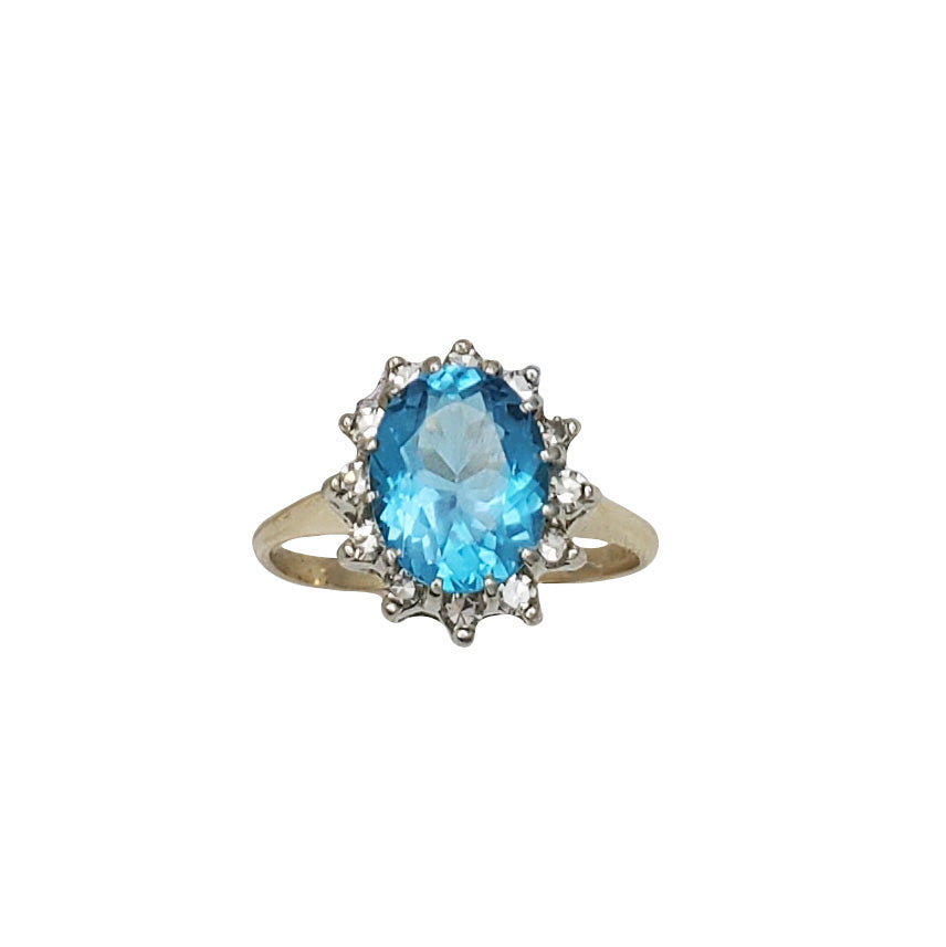 Mphete ya Lady Blue Topaz Flower ya Diamond Blue Blue Topaz (14K)
