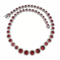 Graduated Red Zirconia Flower Fancy Necklace (Silver)